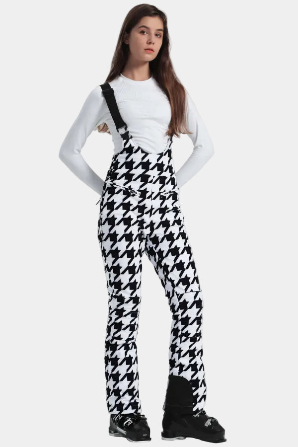 Slim-Fit Stretch Fleece-Lined Ski Bibs Pied-de-Poule