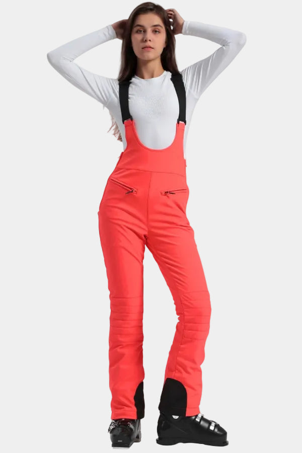 Slim-Fit Stretch Fleece-Lined Ski Bibs Vermelho Neon